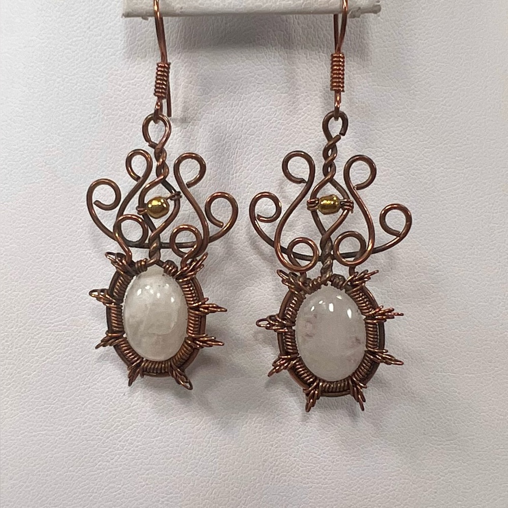 Copper Moonstone Vintage Style Gemstone Earrings
